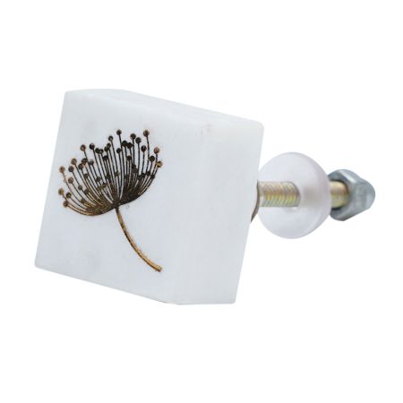 White and Golden Dandelion Stone Decorative Knobs for Dresser